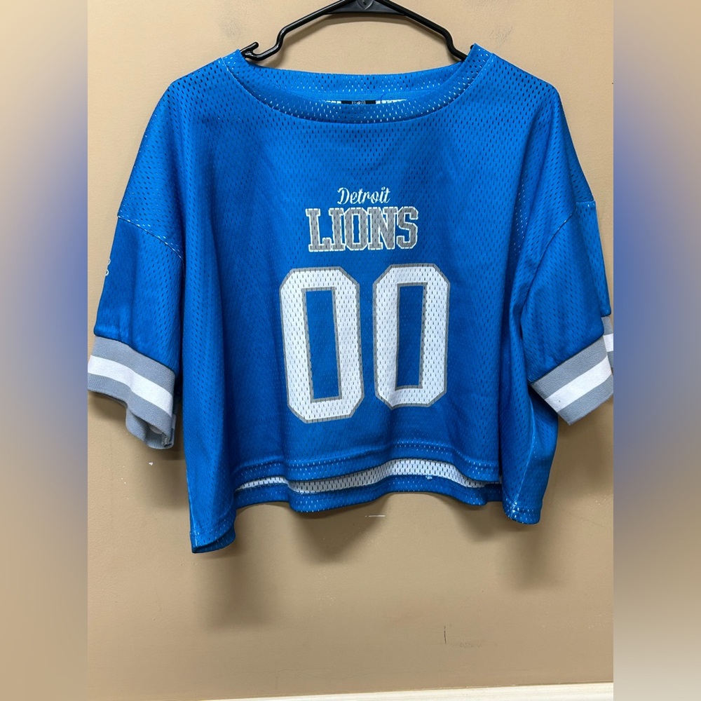 Detroit Lions NFL Team Apparel Blue 00 Ladies Cropped Jersey Size Large